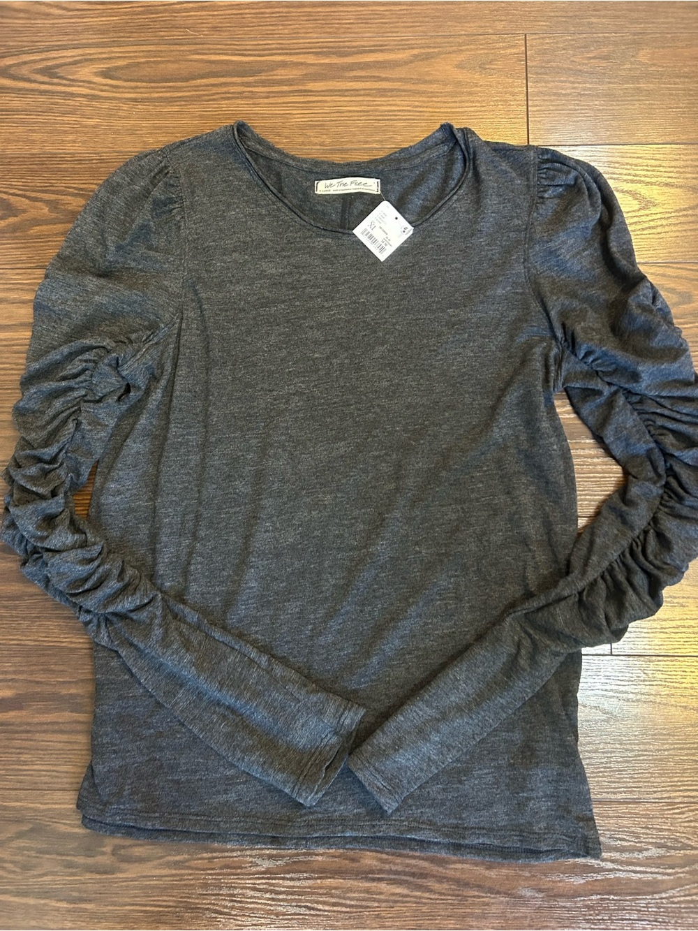 NWT Free People We The Free Charcoal Grey Ruched Statement Sleeve Tee XL